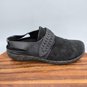 Aetrex Leni Clogs Womens 10 Black Suede Leather Slingback Arch Comfort Shoes